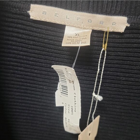 BELFORD Pima Cotton Black Ribbed Cardigan button front long sleeve NWT - Picture 2 of 5